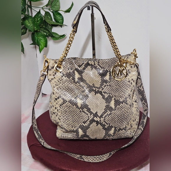EUC Michael Kors Snake skin Leather Shoulder - Picture 1 of 11